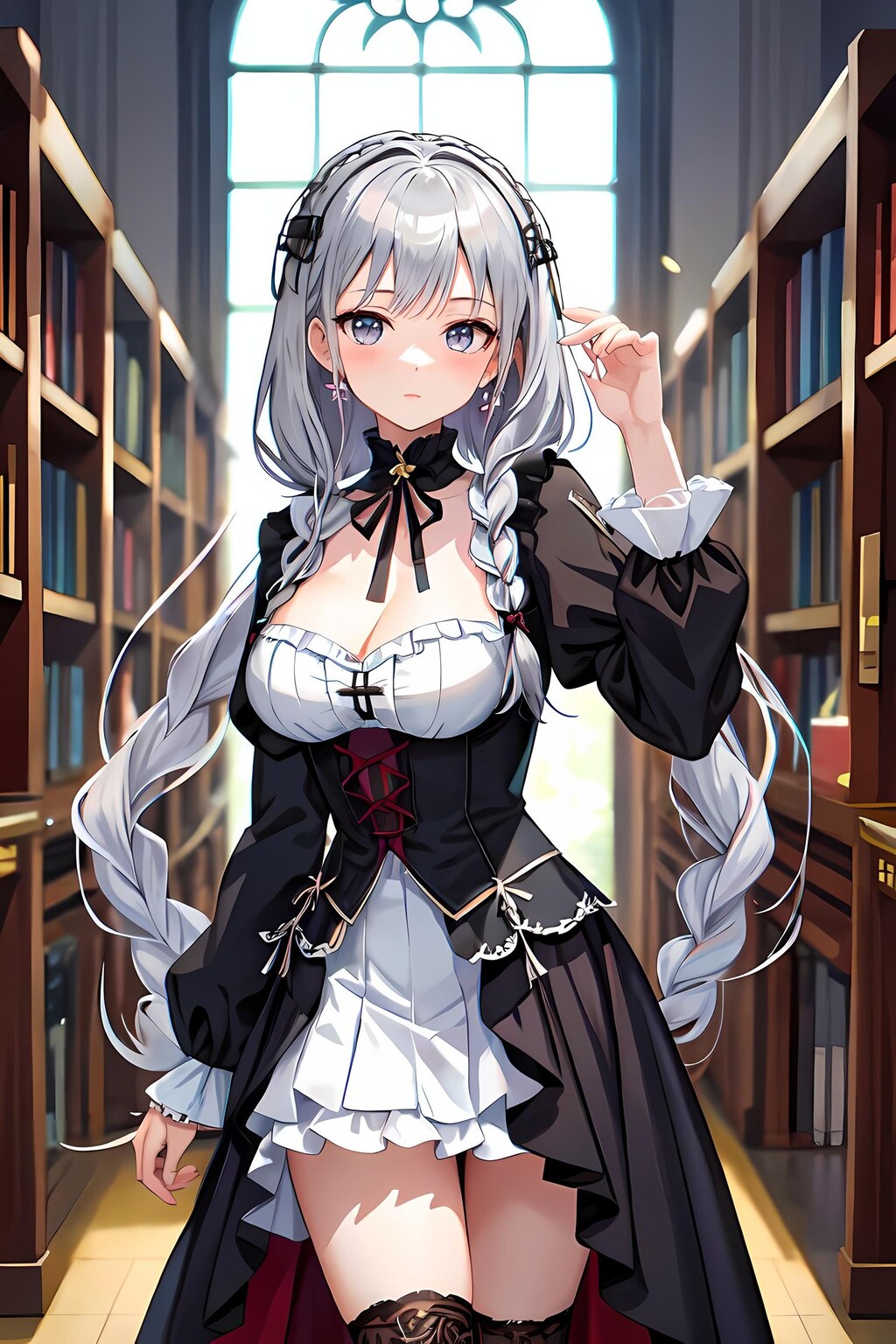 図書館のゴシックドレスの少女