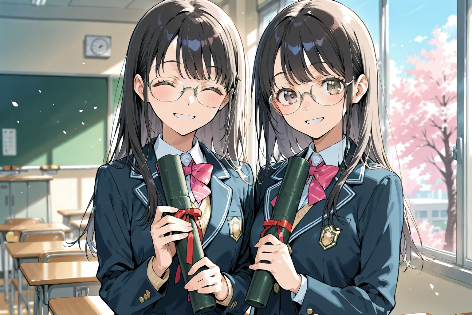 双子姉妹の卒業式