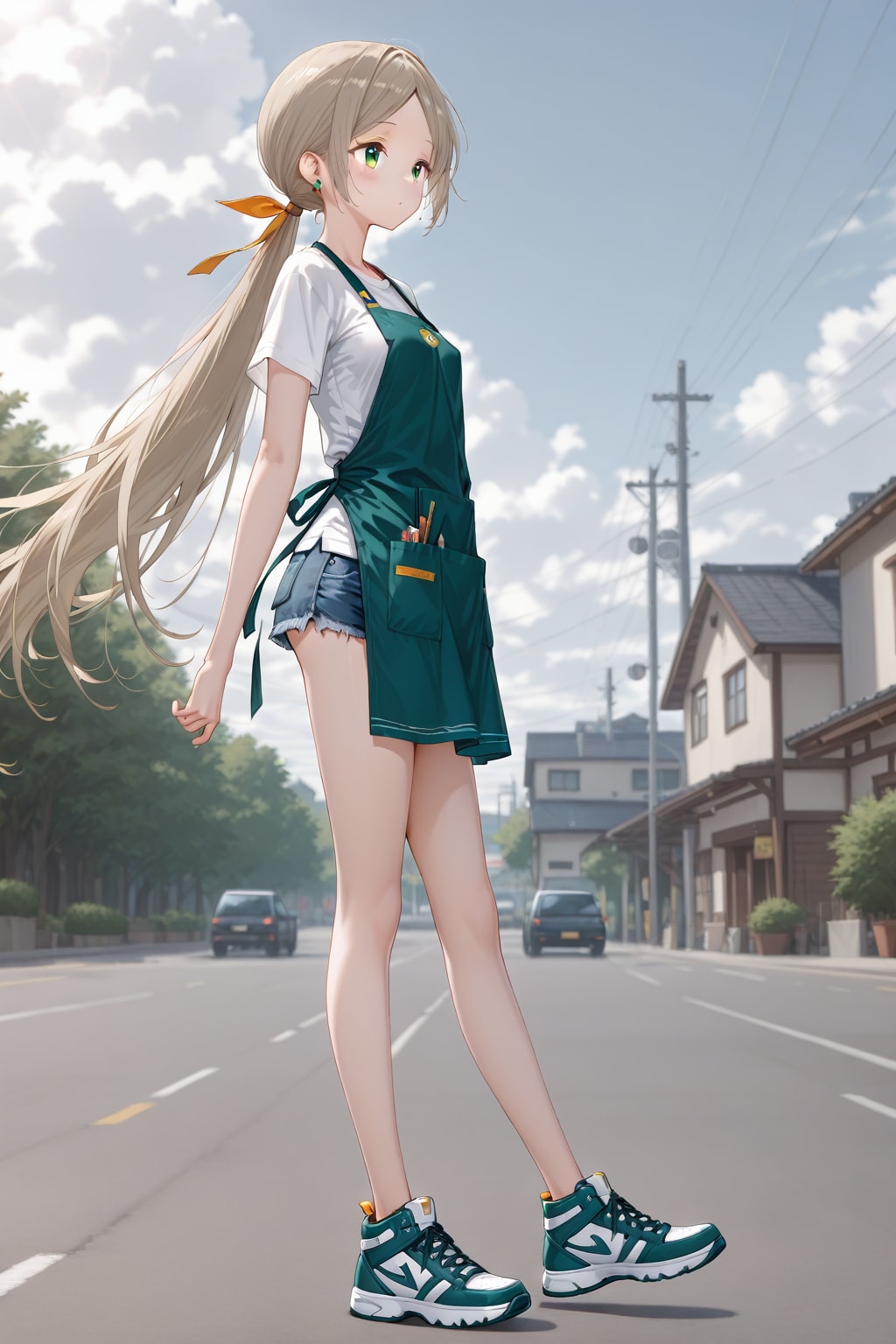 緑目女子の緑エプロン👧１