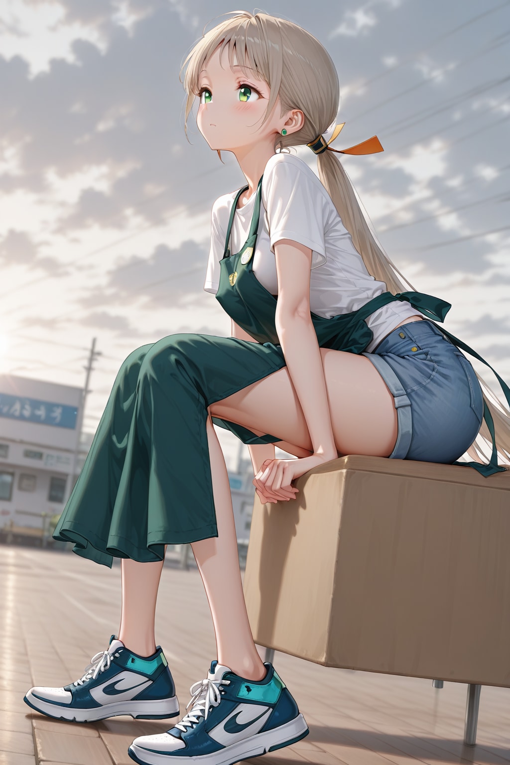 緑目女子の緑エプロン👧１