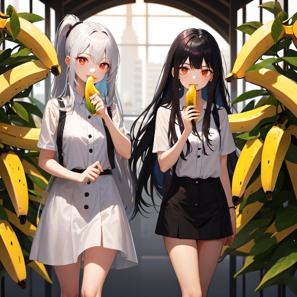 バナナに囲まれる少女