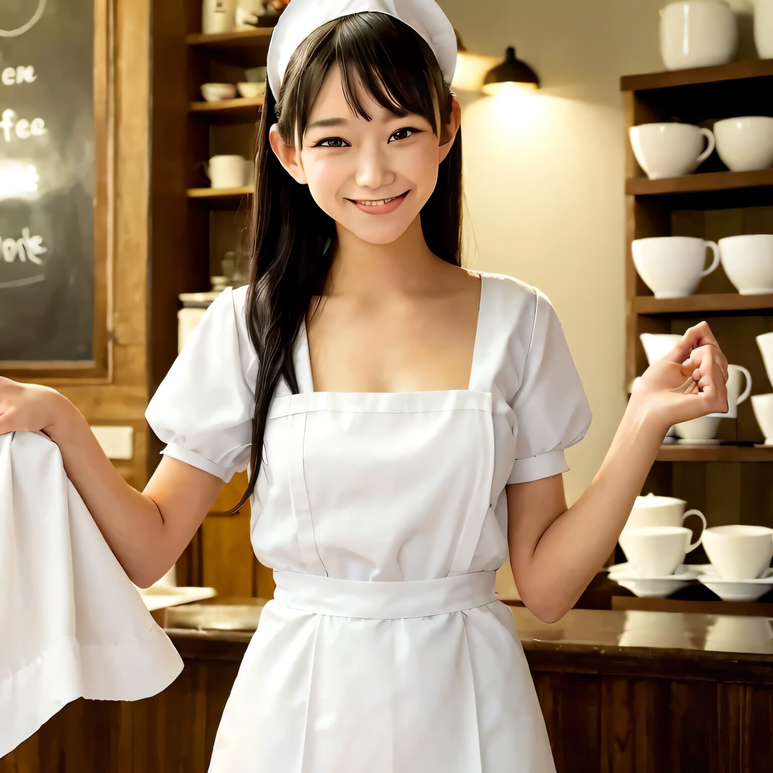 黒髪ロングでカフェの美女３０ | の人気AIイラスト・グラビア