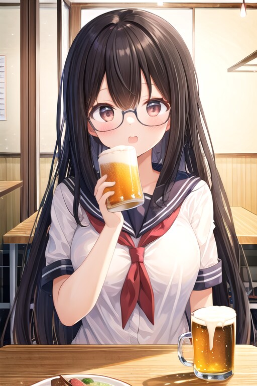「く～っ！　学校帰りの一杯はたまらないわ～💖」　※ノンアルコールビールです | の人気AIイラスト・グラビア