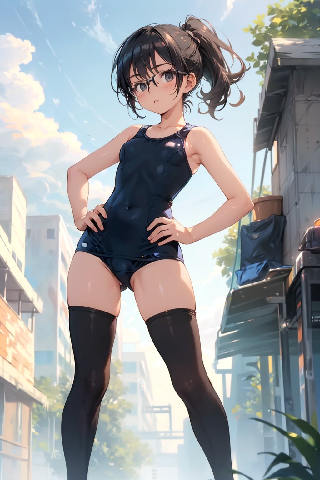 スク水タイツの眼鏡っ娘