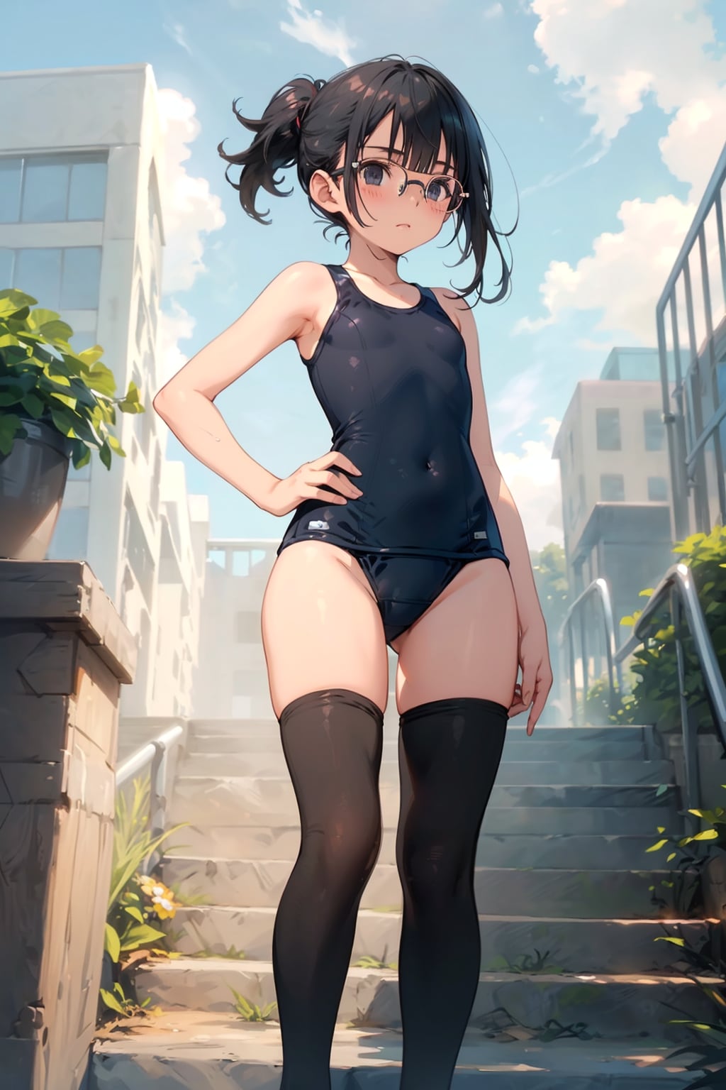 スク水タイツの眼鏡っ娘