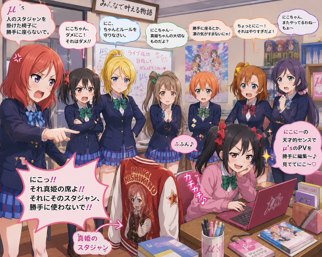 西木野真姫や他のμ'sのメンバーたちのひんしゅくを買う矢澤にこ
