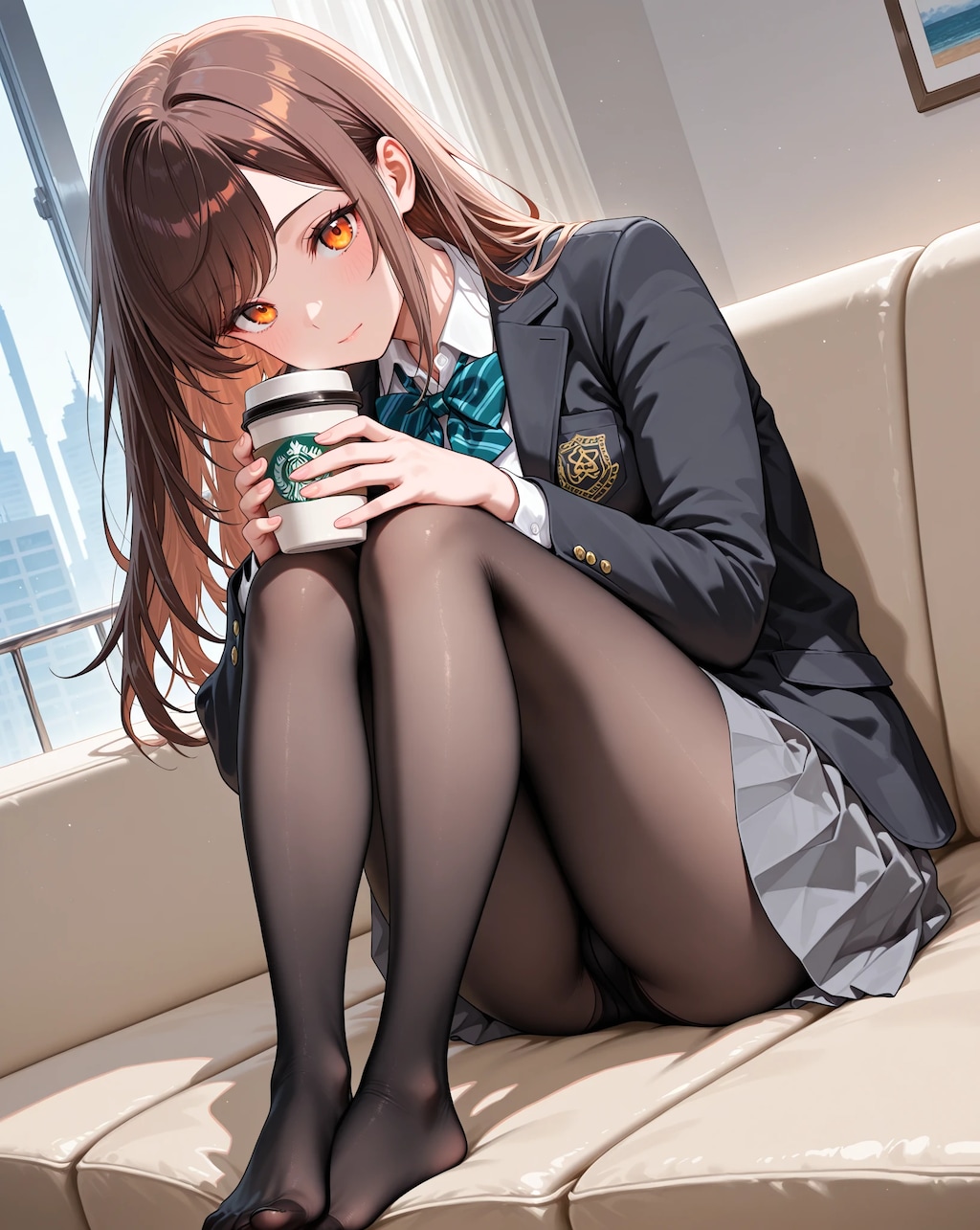 黒タイツ美脚JKのまったりコーヒータイム♡