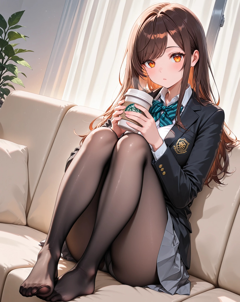 黒タイツ美脚JKのまったりコーヒータイム♡