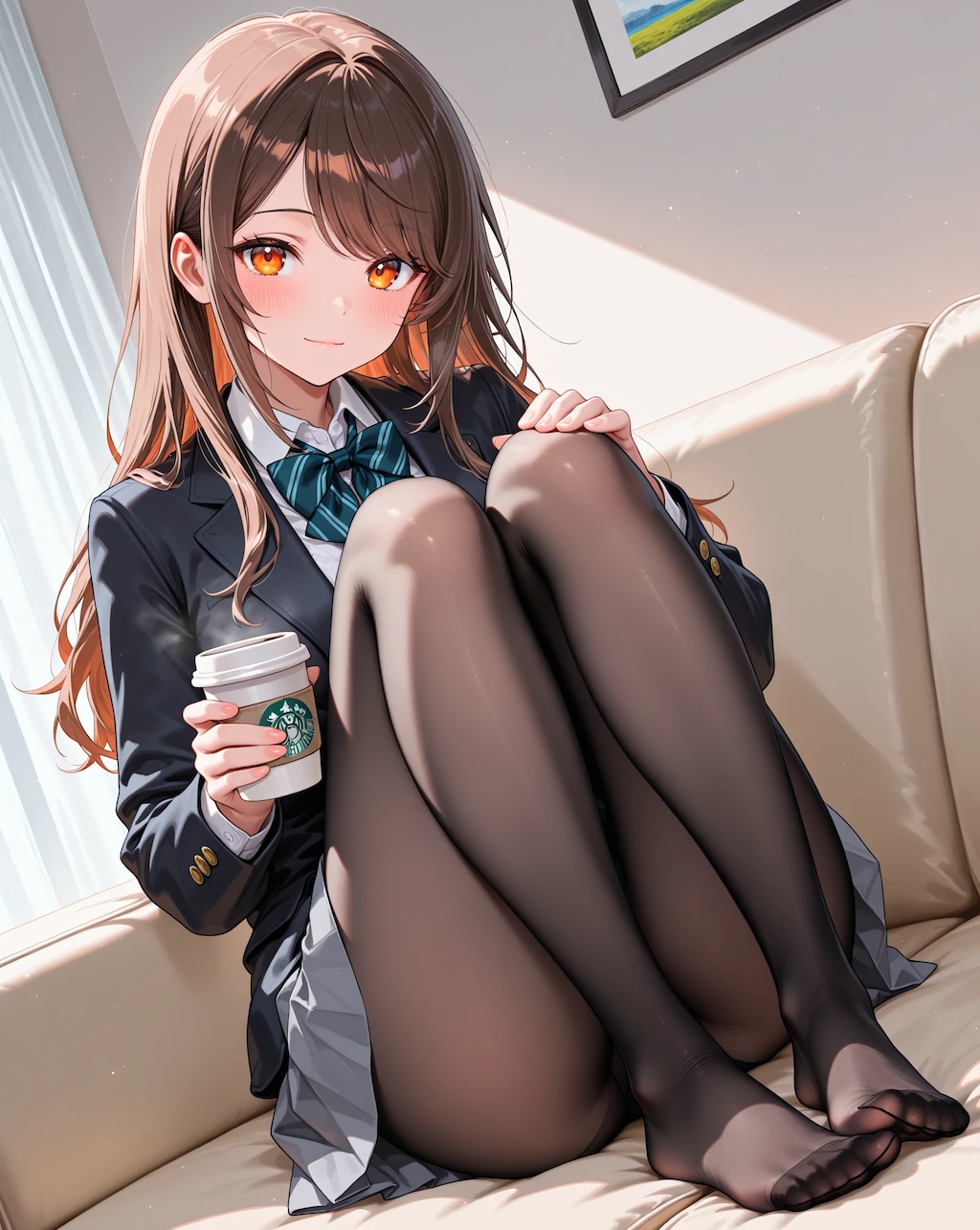 黒タイツ美脚JKのまったりコーヒータイム♡