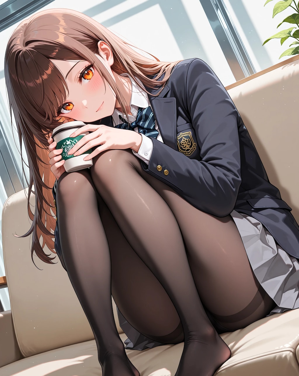 黒タイツ美脚JKのまったりコーヒータイム♡