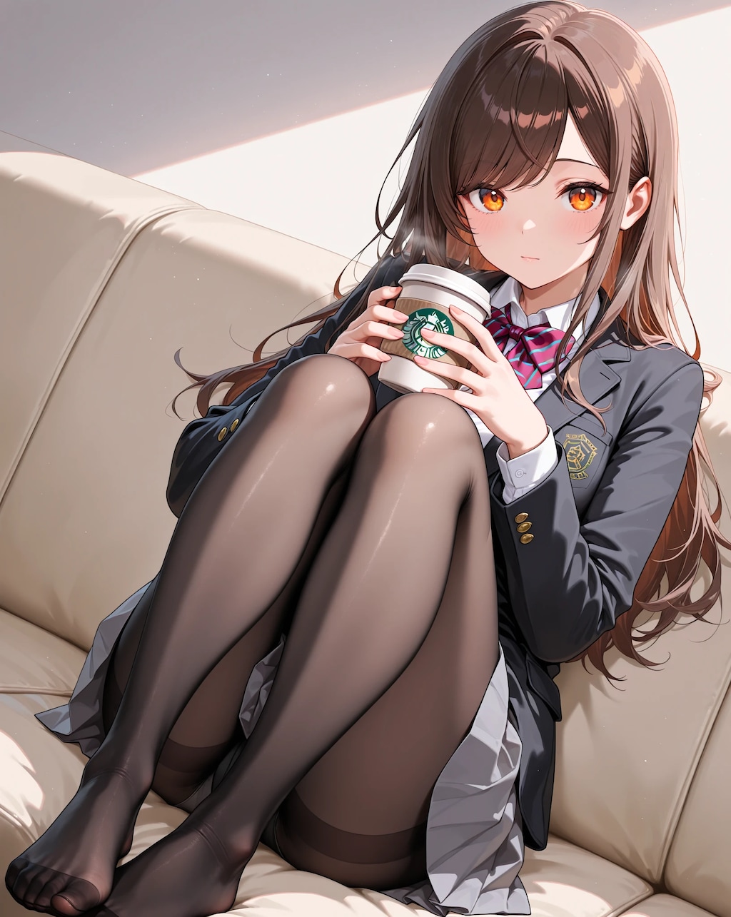 黒タイツ美脚JKのまったりコーヒータイム♡