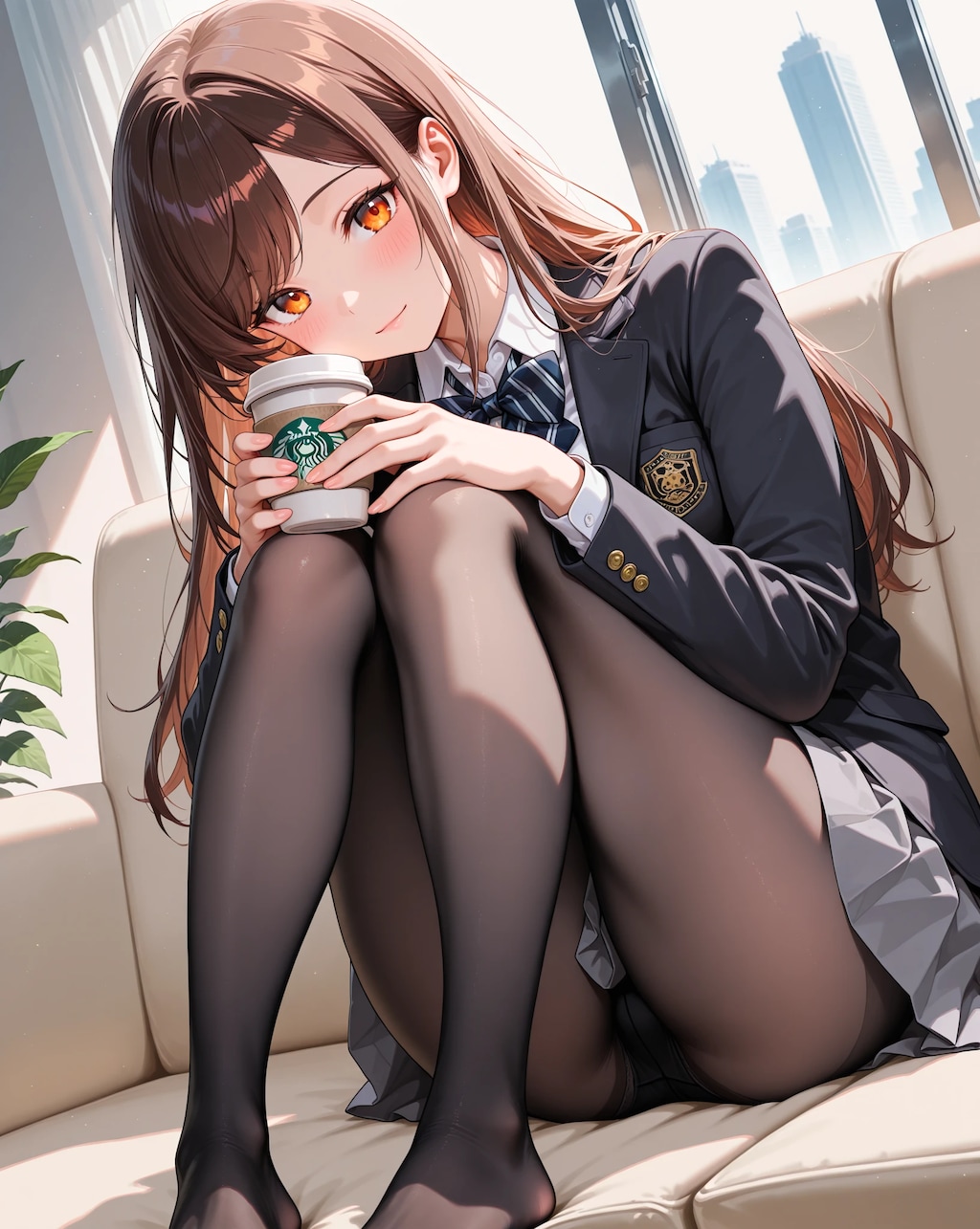 黒タイツ美脚JKのまったりコーヒータイム♡