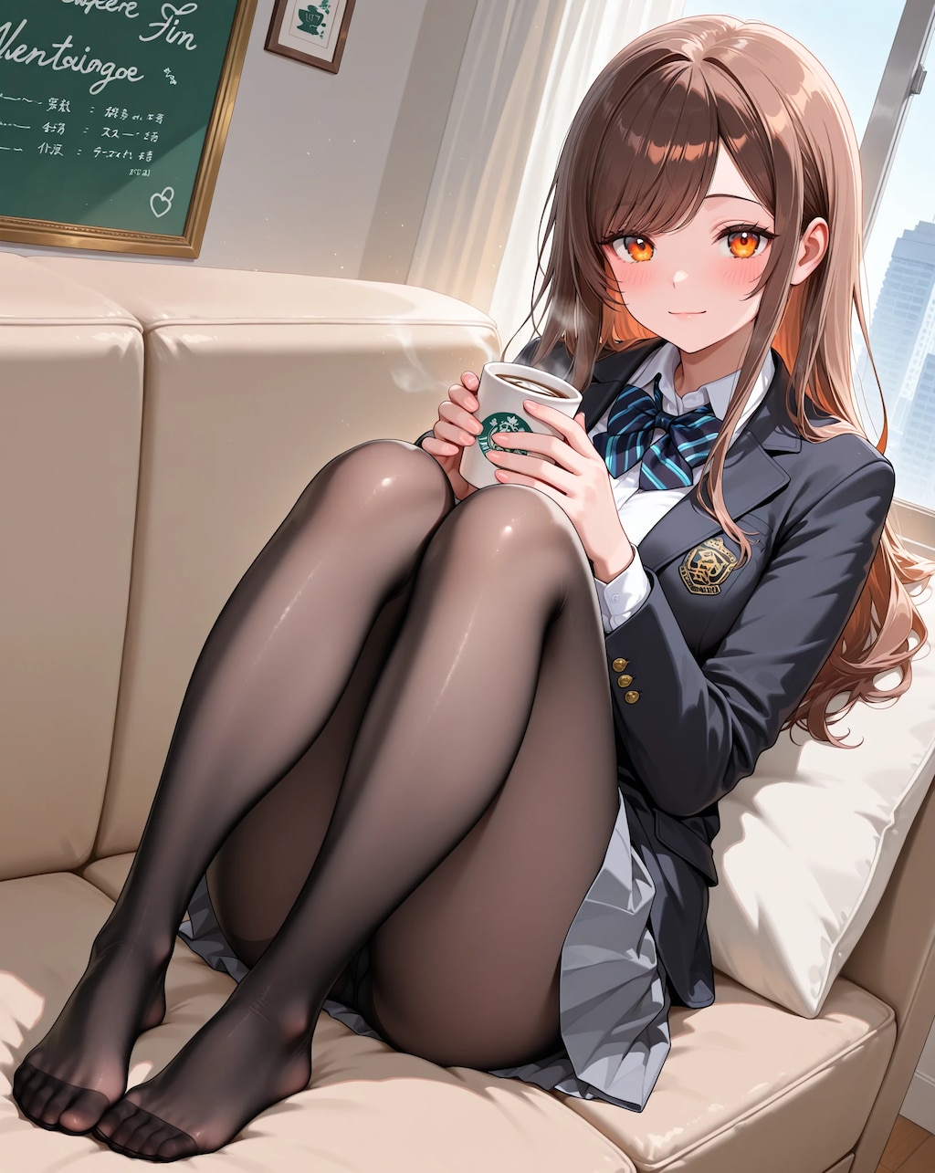 黒タイツ美脚JKのまったりコーヒータイム♡