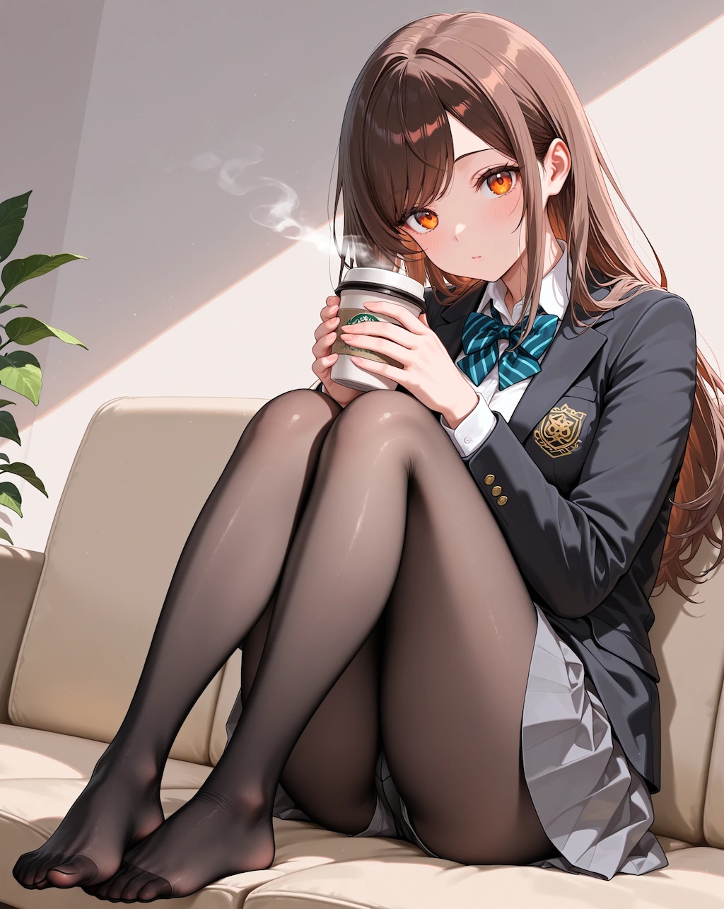 黒タイツ美脚JKのまったりコーヒータイム♡