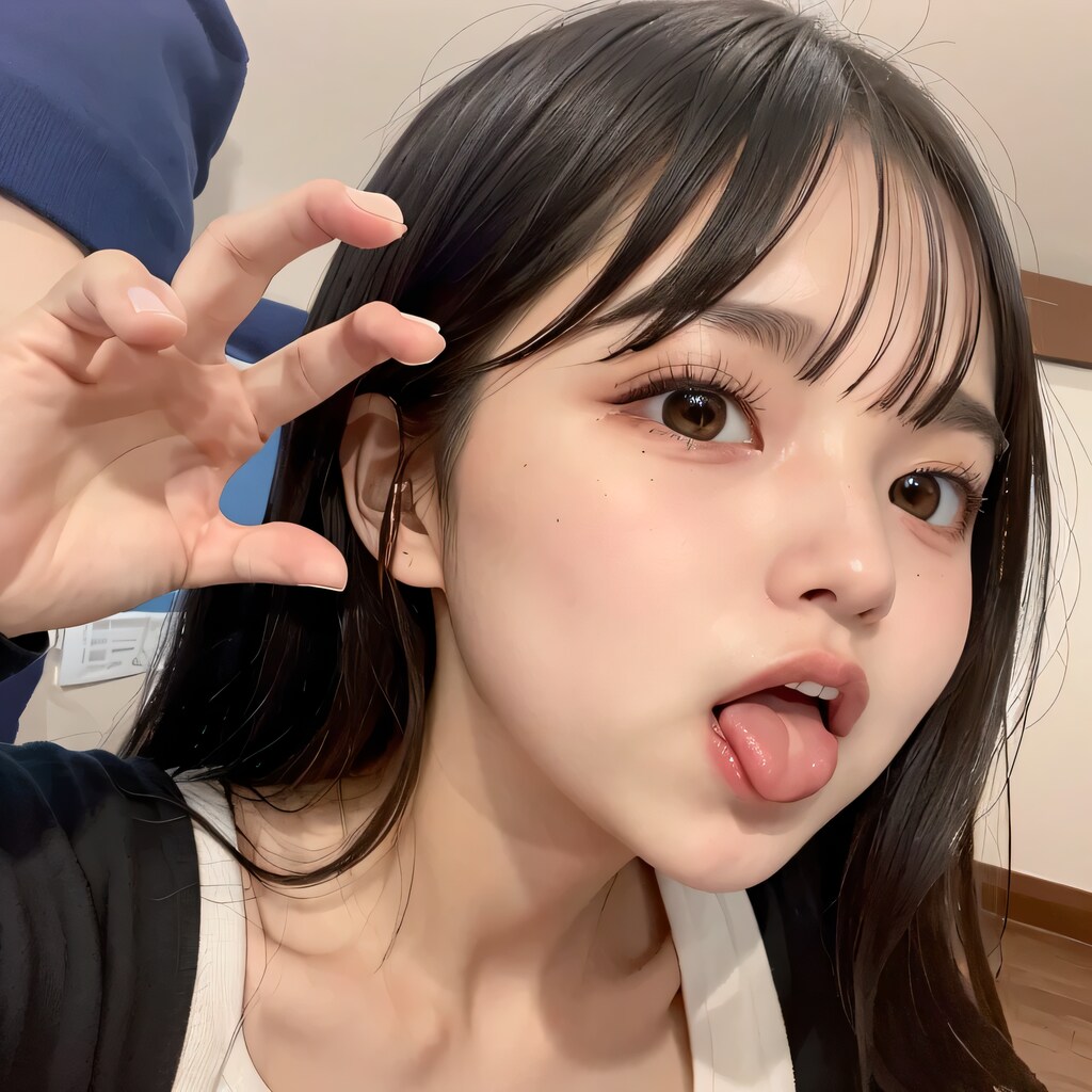 黒髪ロングの舌出し美女５５