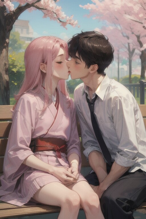 桜の下でキス