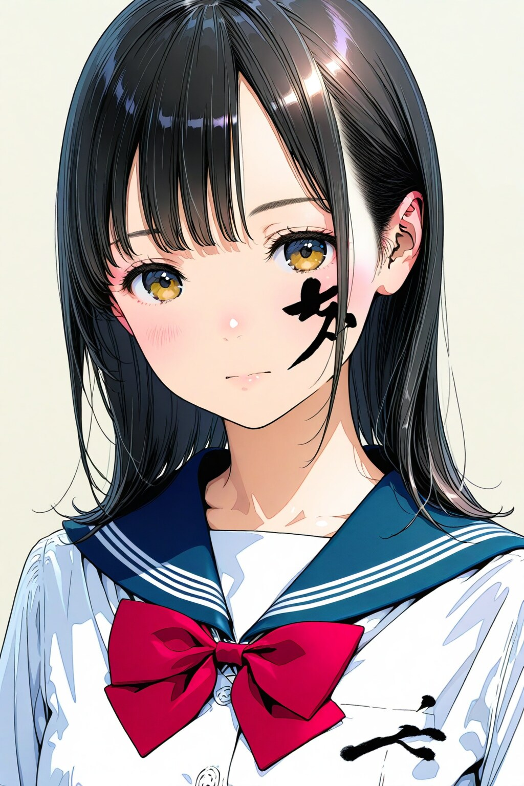 習字筆で描いた女子高生のシンプルな肖像画