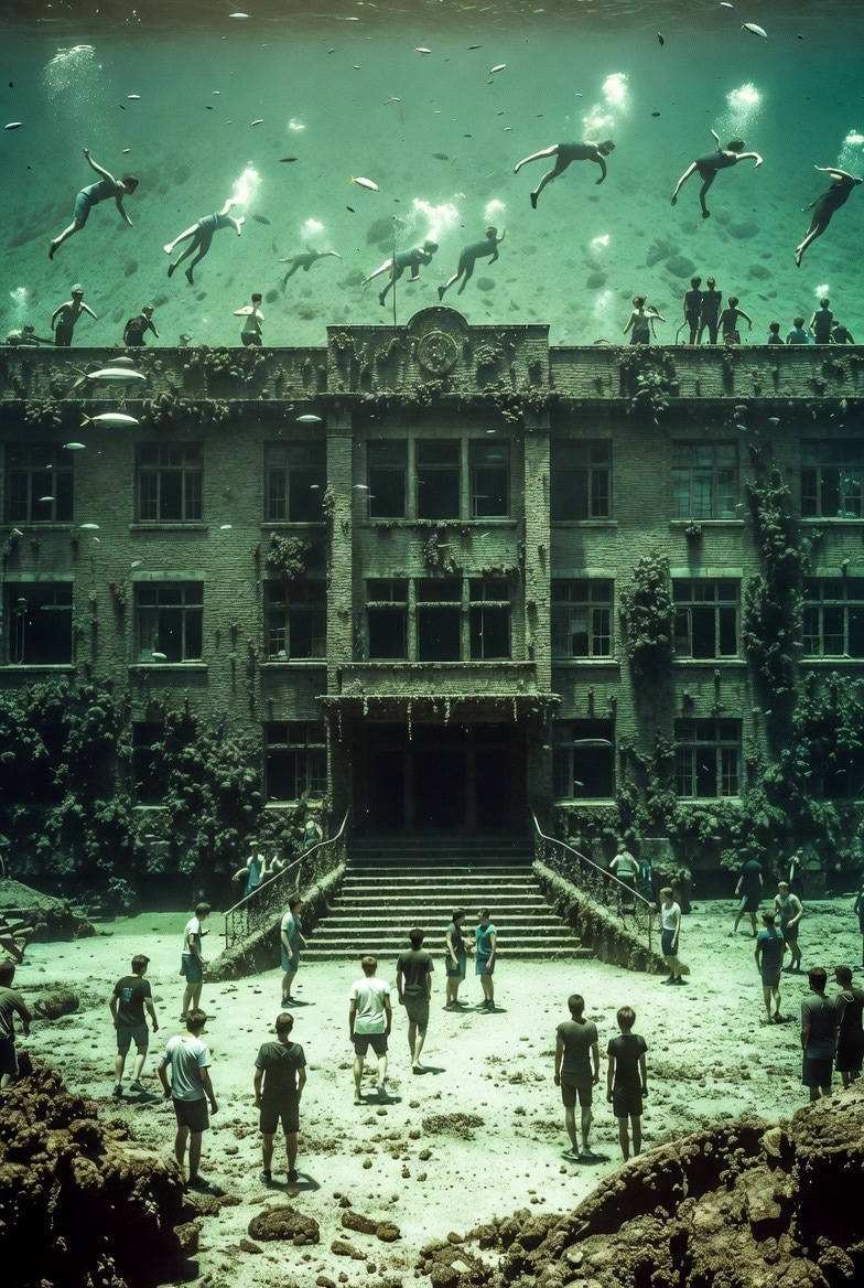 微ホラー　海底の学校 | の人気AIイラスト・グラビア