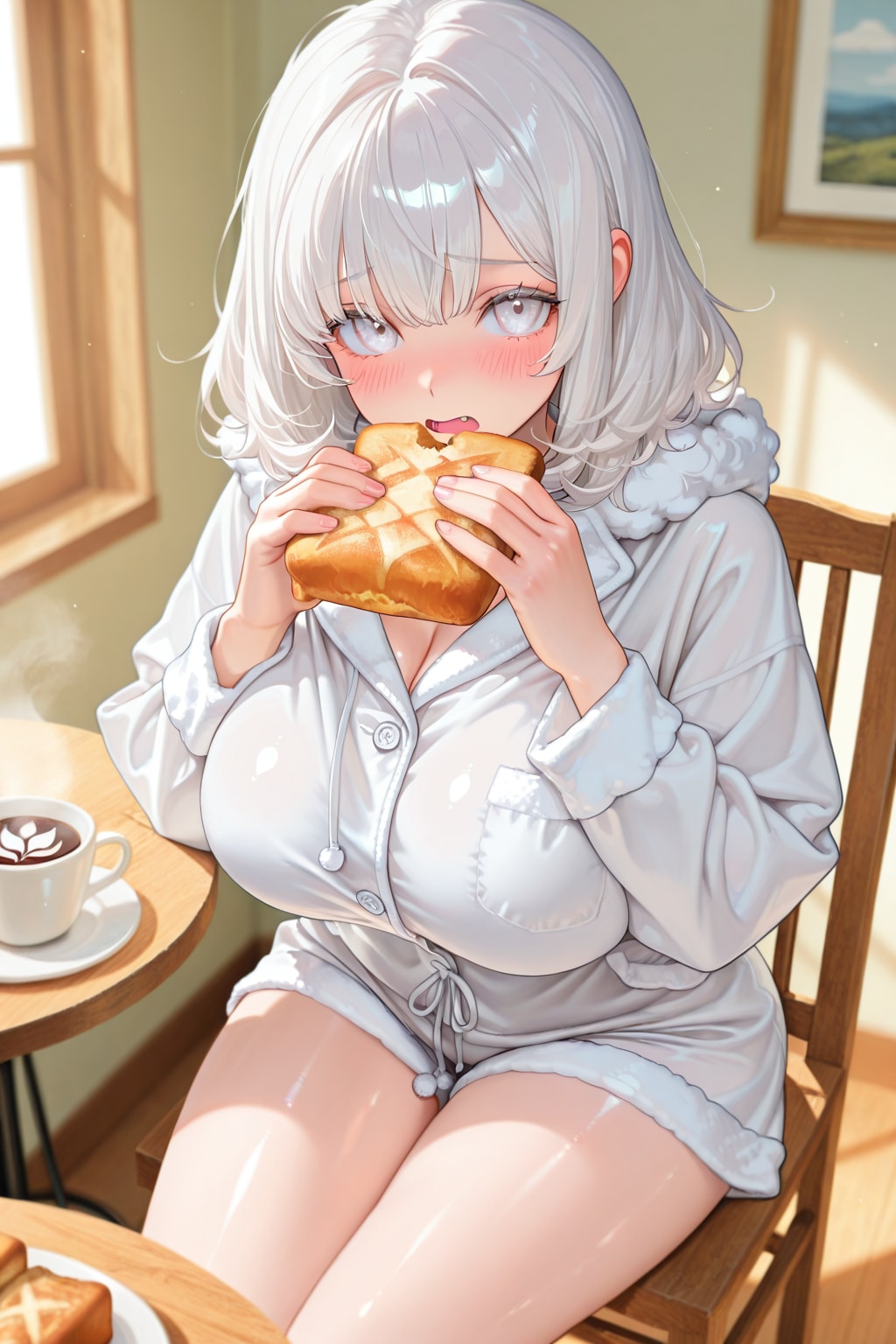 朝ごはん中の真っ白お姉さん