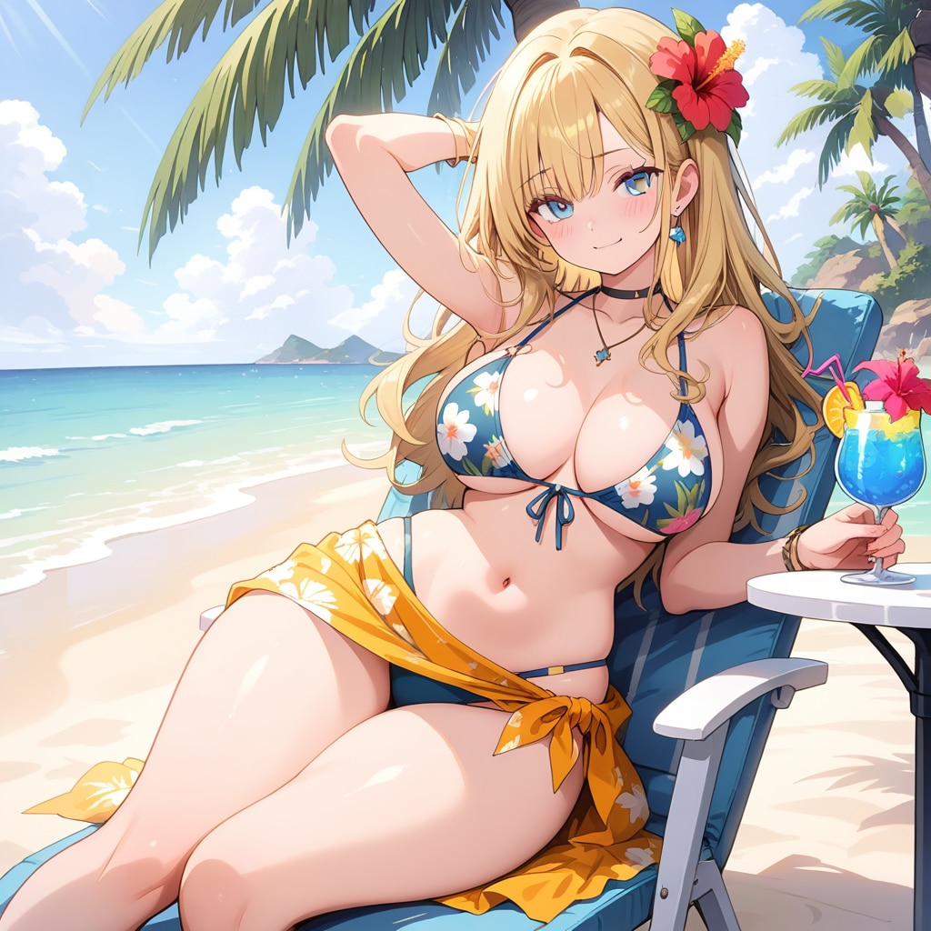 ハイビスカス柄ビキニ＋パレオ