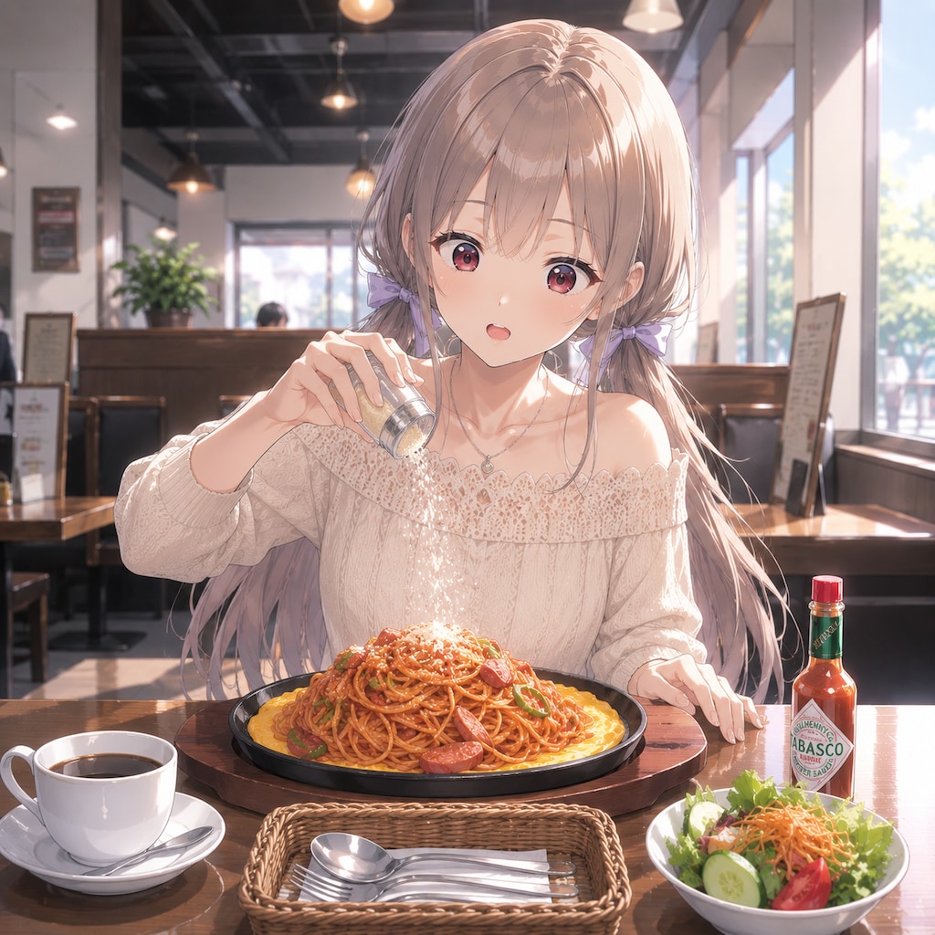梢とランチ（４６）粉チーズは魔法の粉だよ。