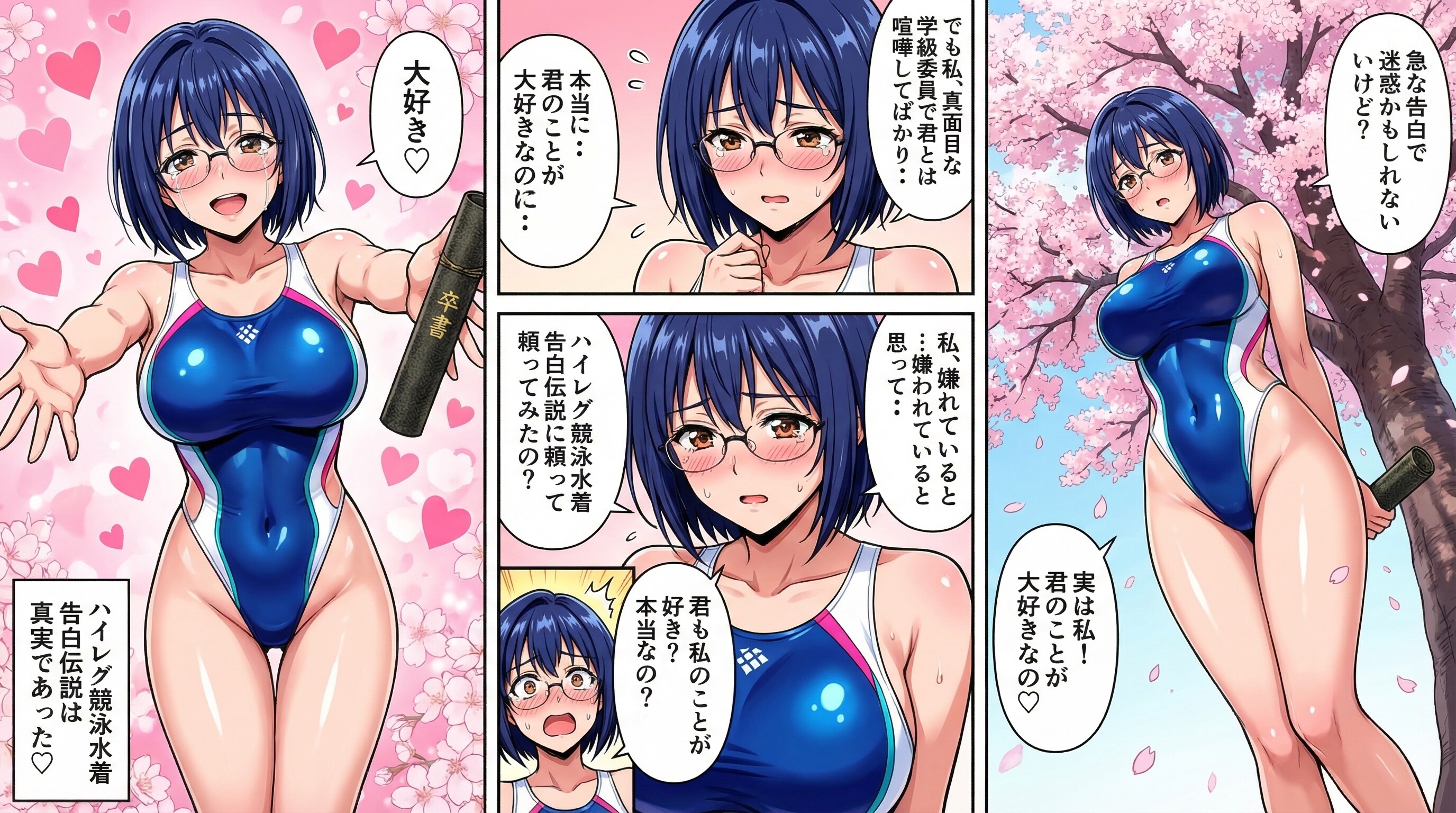 卒業の日にハイレグ競泳水着で愛の告白をすると両想いになり💕永遠に結ばれるという伝説💖