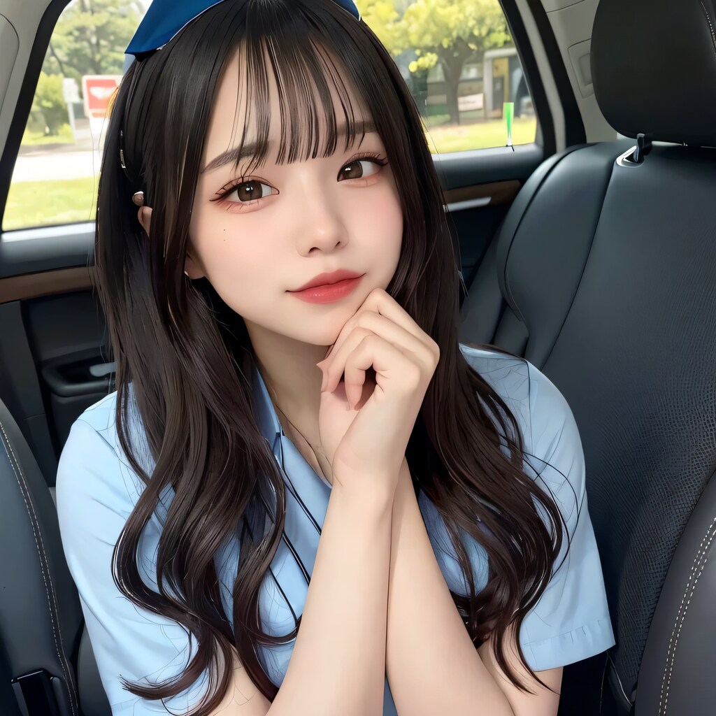 黒髪ロングで車内の美女３４