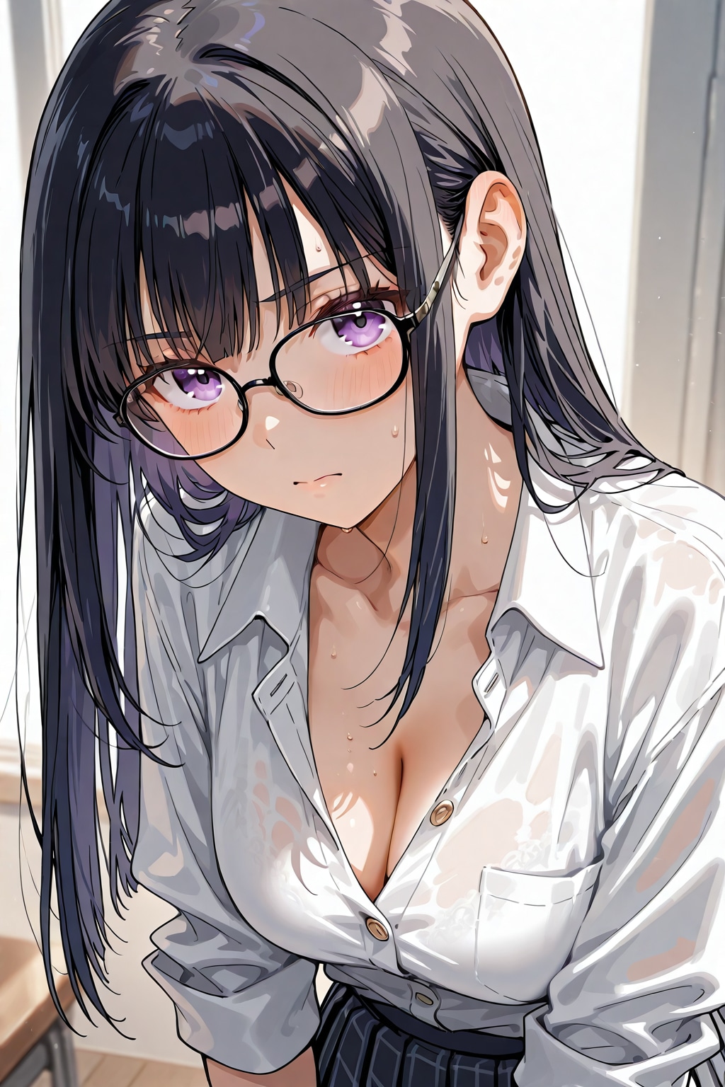 黒髪ストレートめがね教師