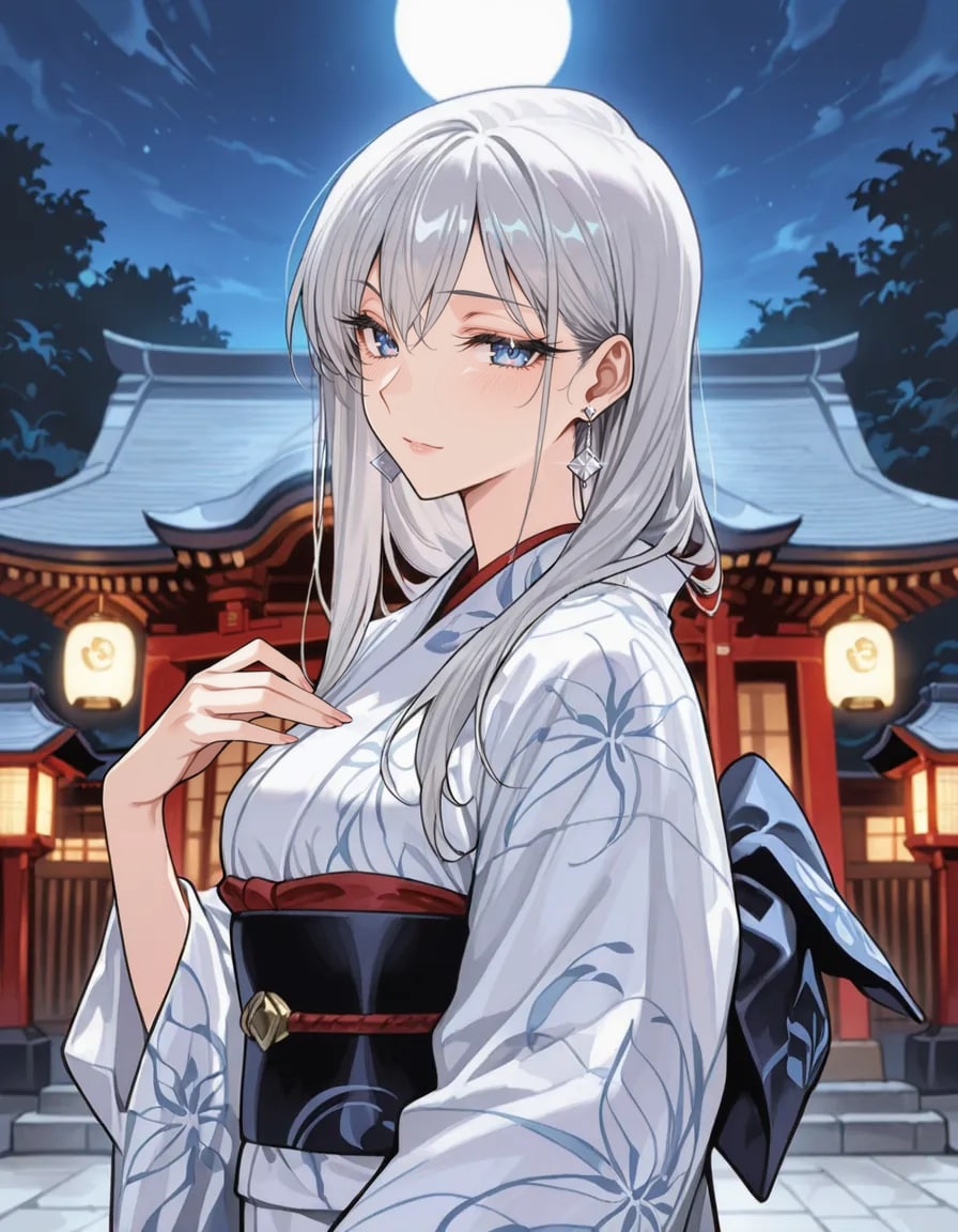 月夜の銀髪着物お姉さん | の人気AIイラスト・グラビア