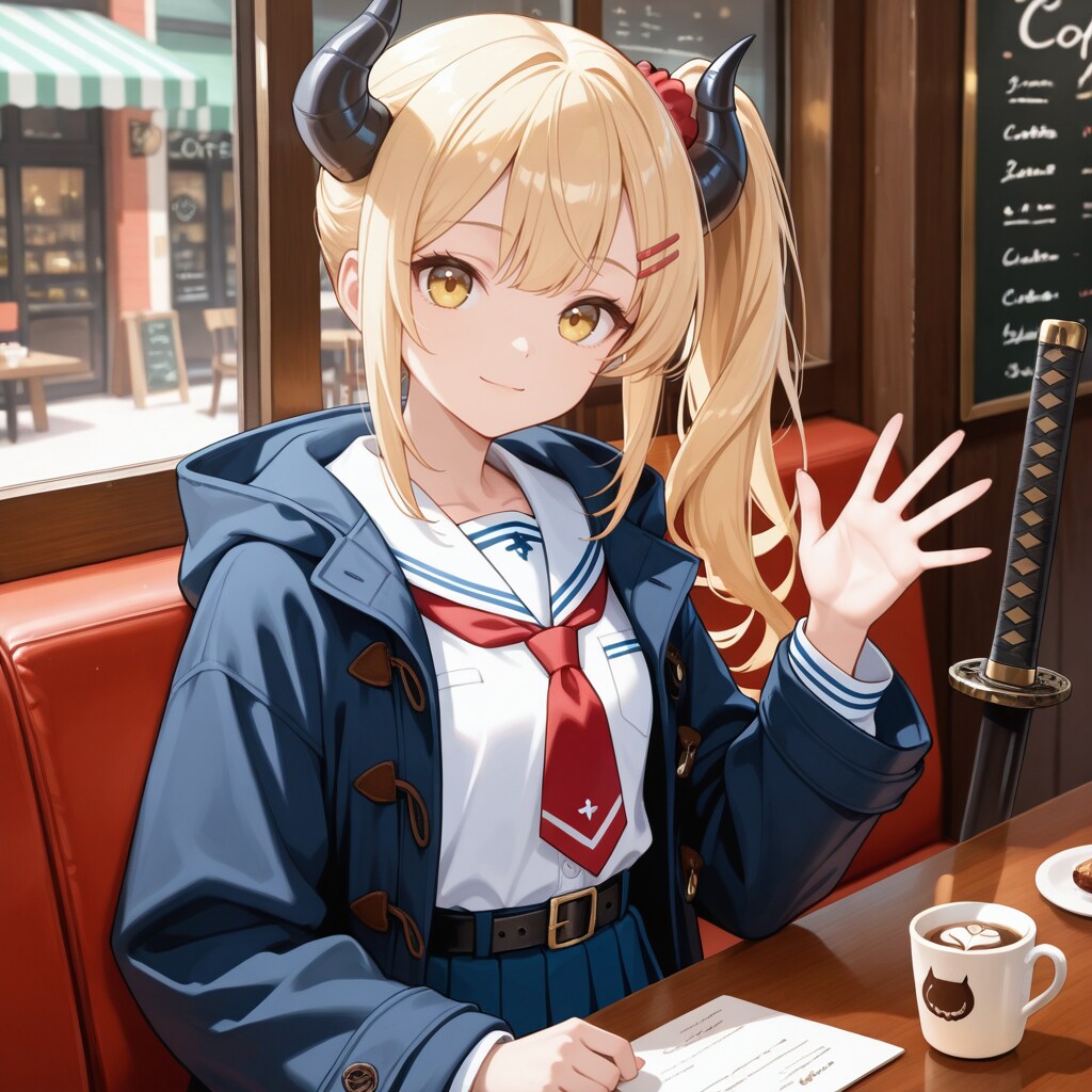 カフェで待ち合わせの女鬼高生さん
