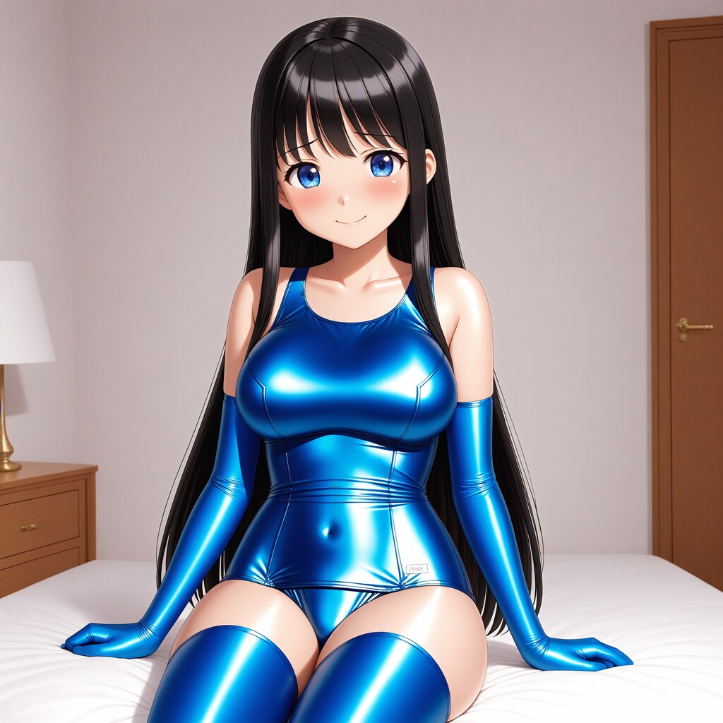 光沢青旧型スクール水着長手袋サイハイソックス
