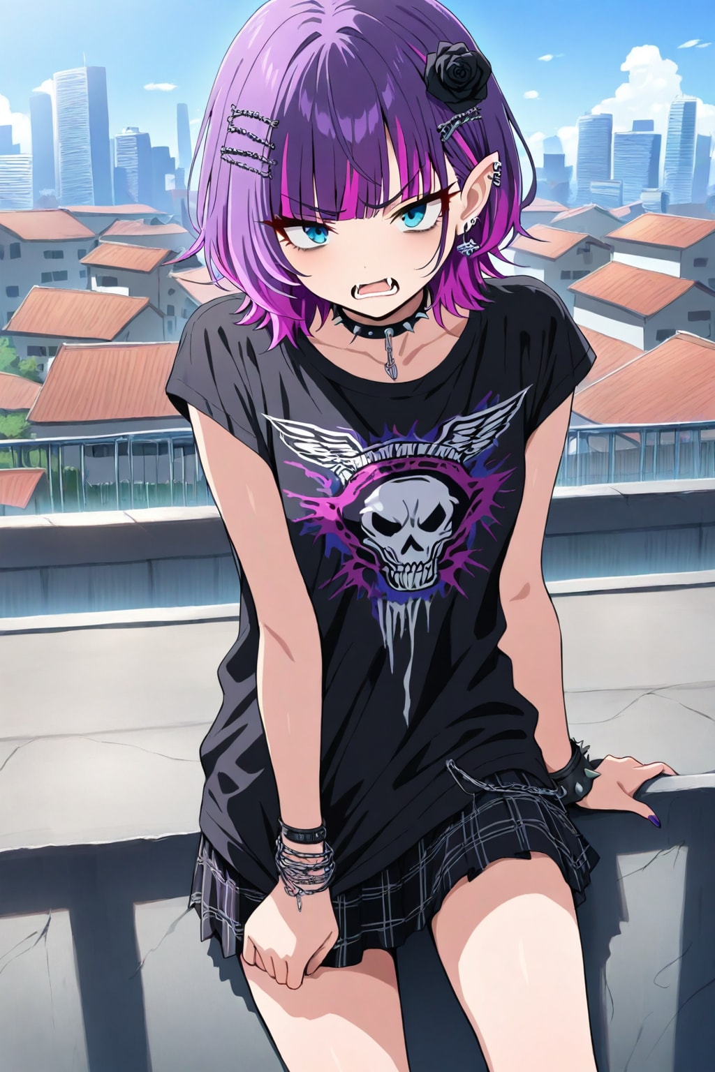 チョーカーを付ける紫髪ちゃん