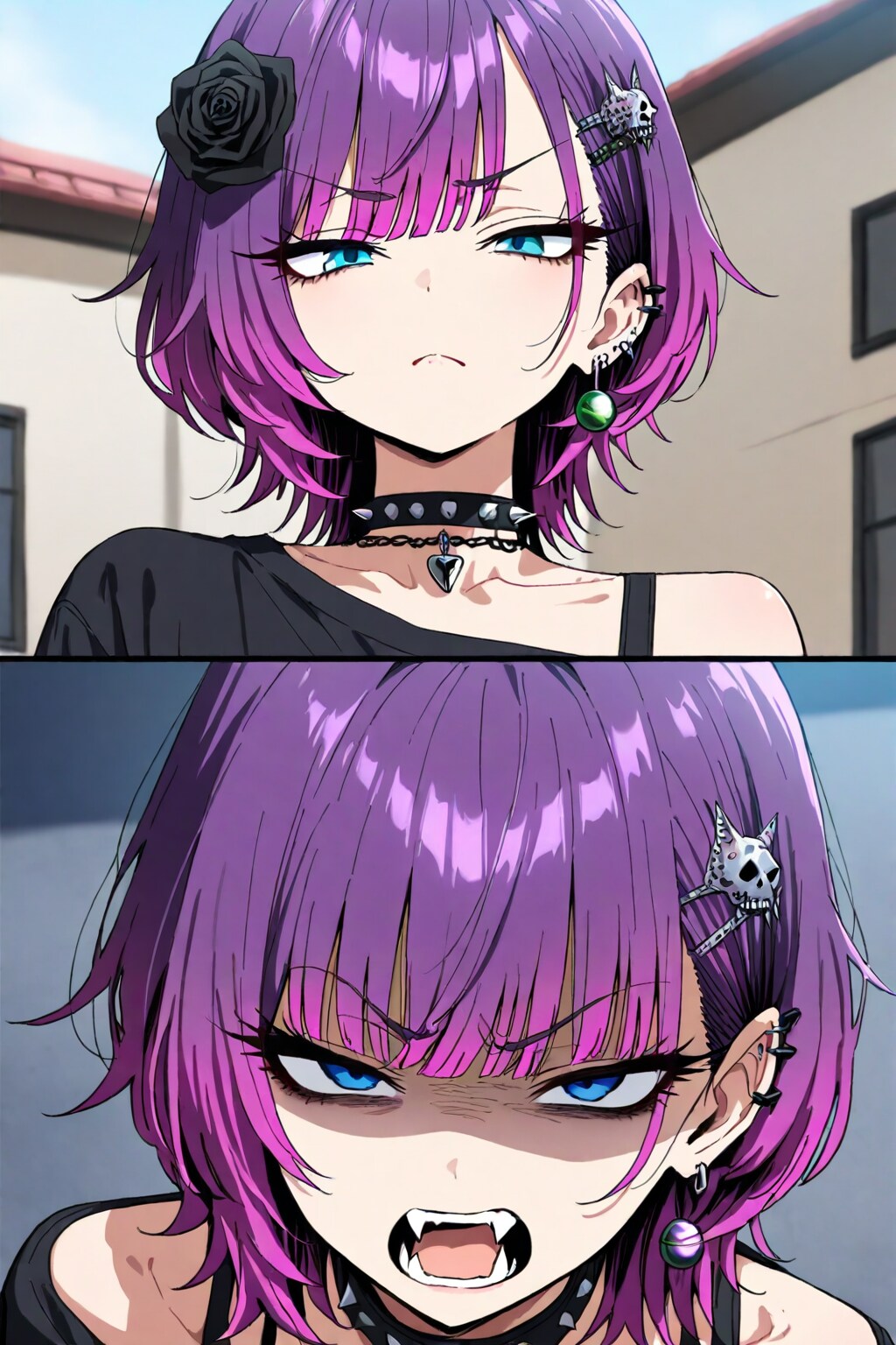 チョーカーを付ける紫髪ちゃん