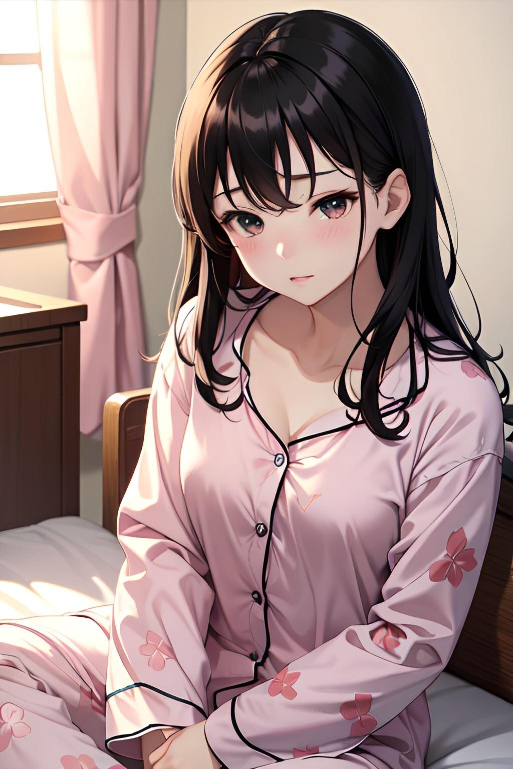 桜柄パジャマ美女