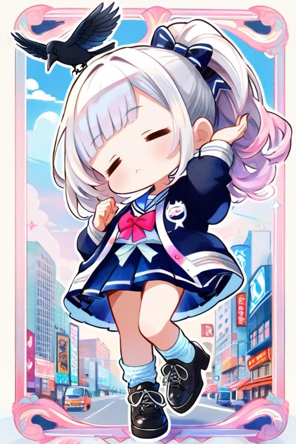 白髪ちゃんとカラス