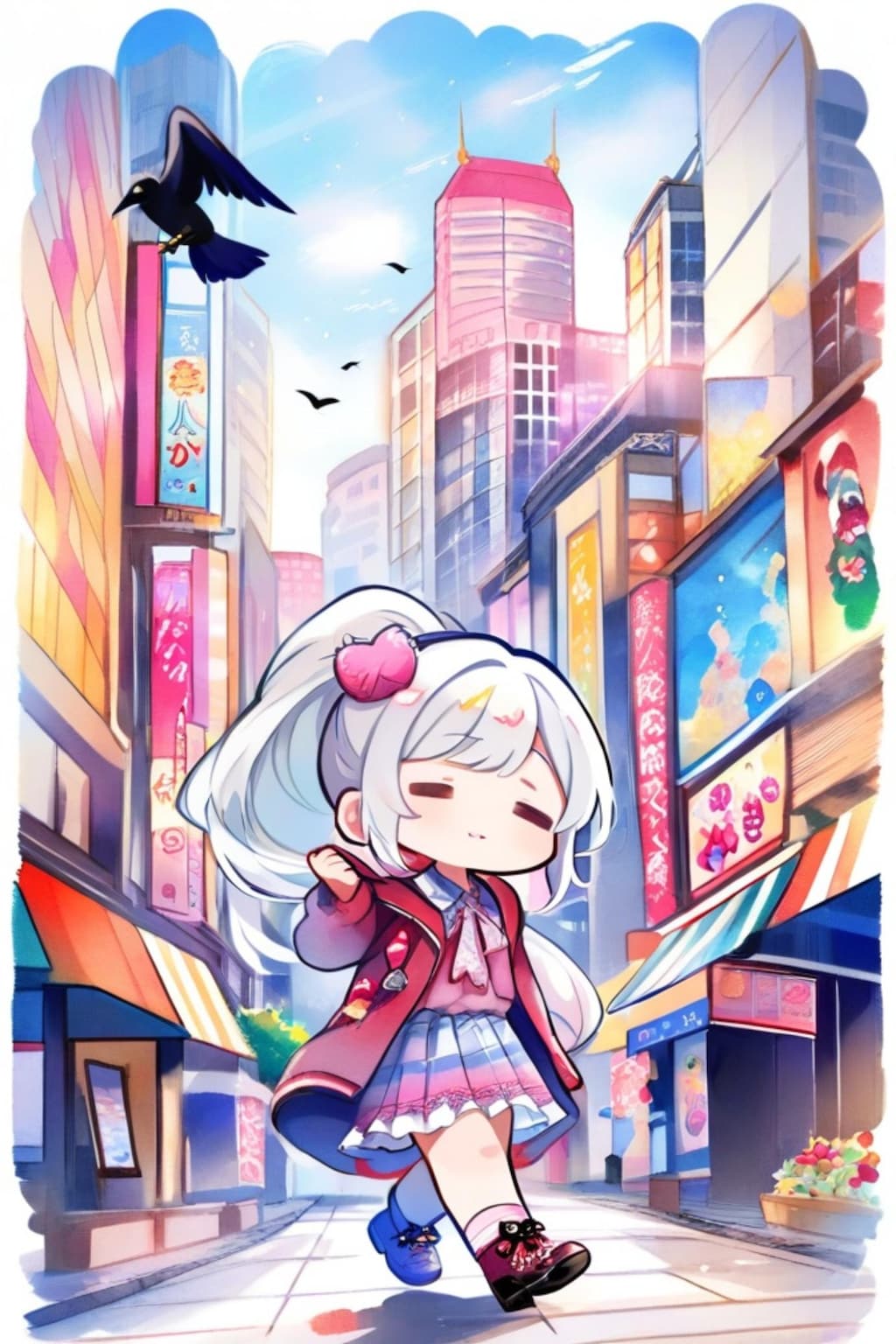 白髪ちゃんとカラス