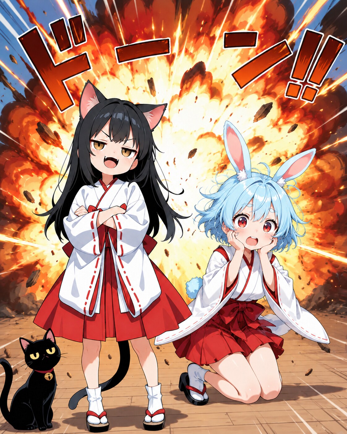 ケモミミ巫女の先輩、さくらちゃんの爆発に驚く結月ちゃん