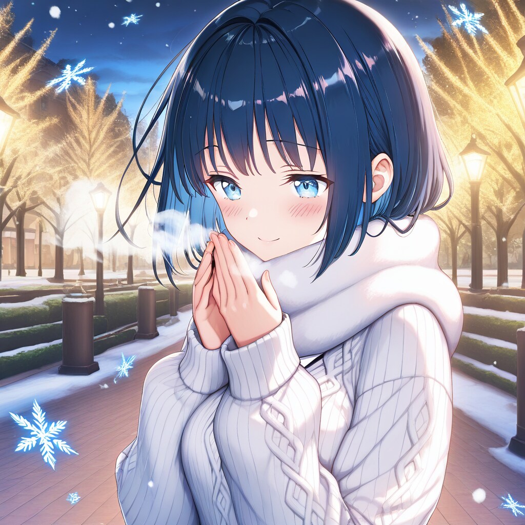 冬空の下で息を吐く