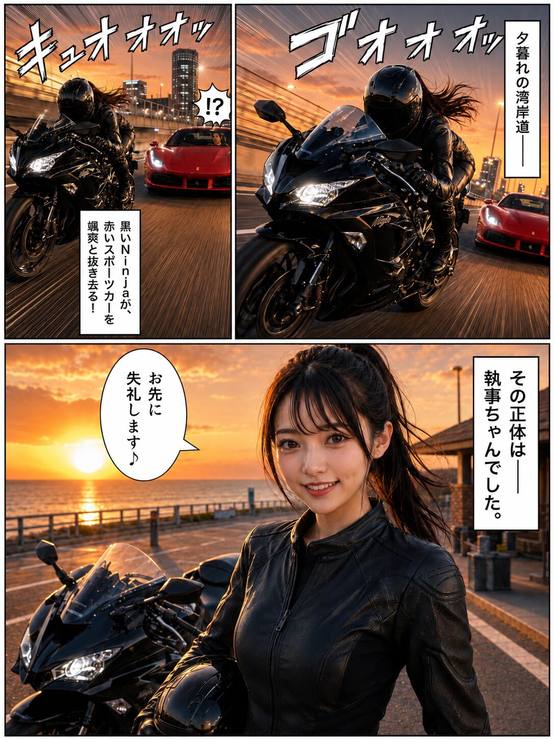 大型バイクを駆る執事ちゃん