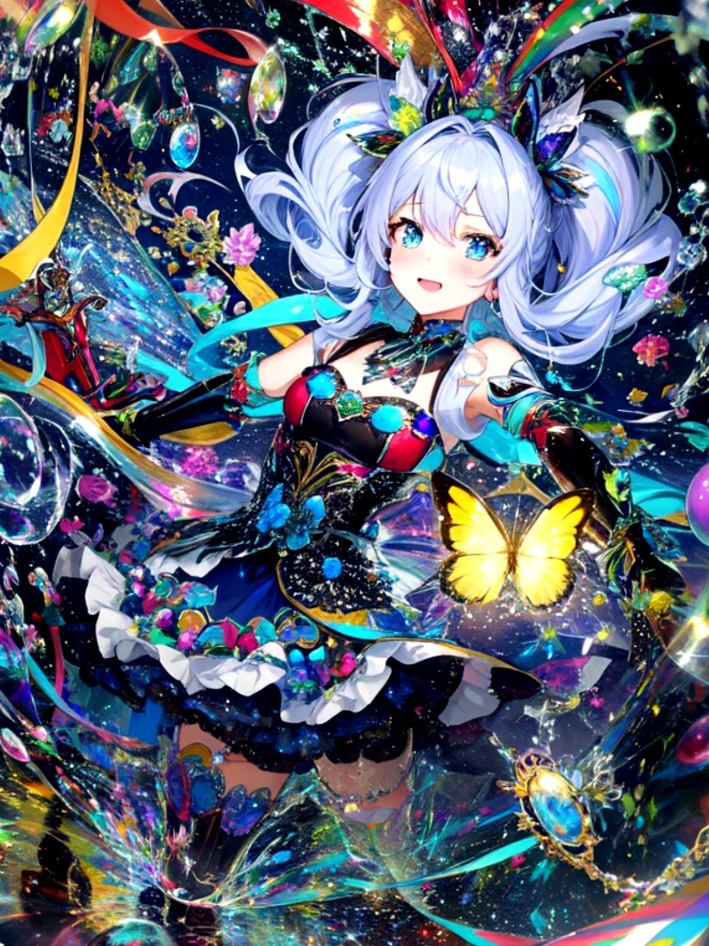 蝶と青髪ちゃん