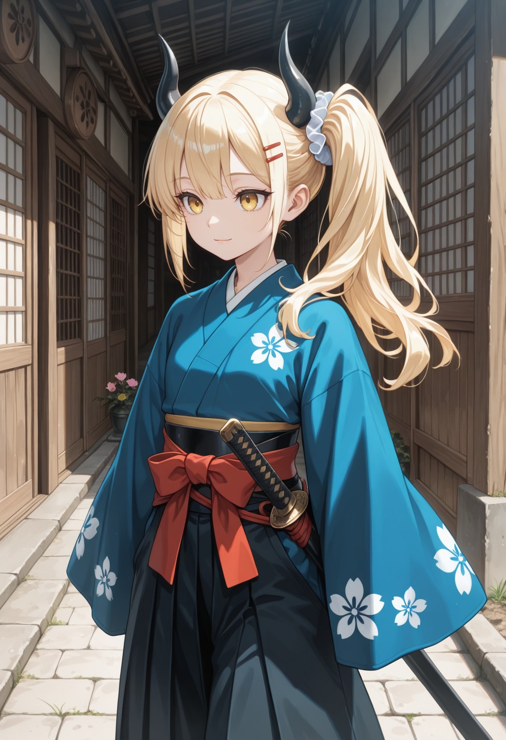 江戸の街を冒険する侍女鬼高生さん | の人気AIイラスト・グラビア