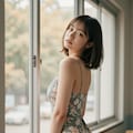 夏の窓際の花柄ワンピース 3 5枚目