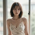 夏の窓際の花柄ワンピース 3 2枚目