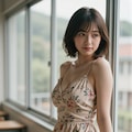夏の窓際の花柄ワンピース 3 6枚目
