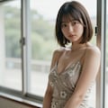 夏の窓際の花柄ワンピース 3 4枚目
