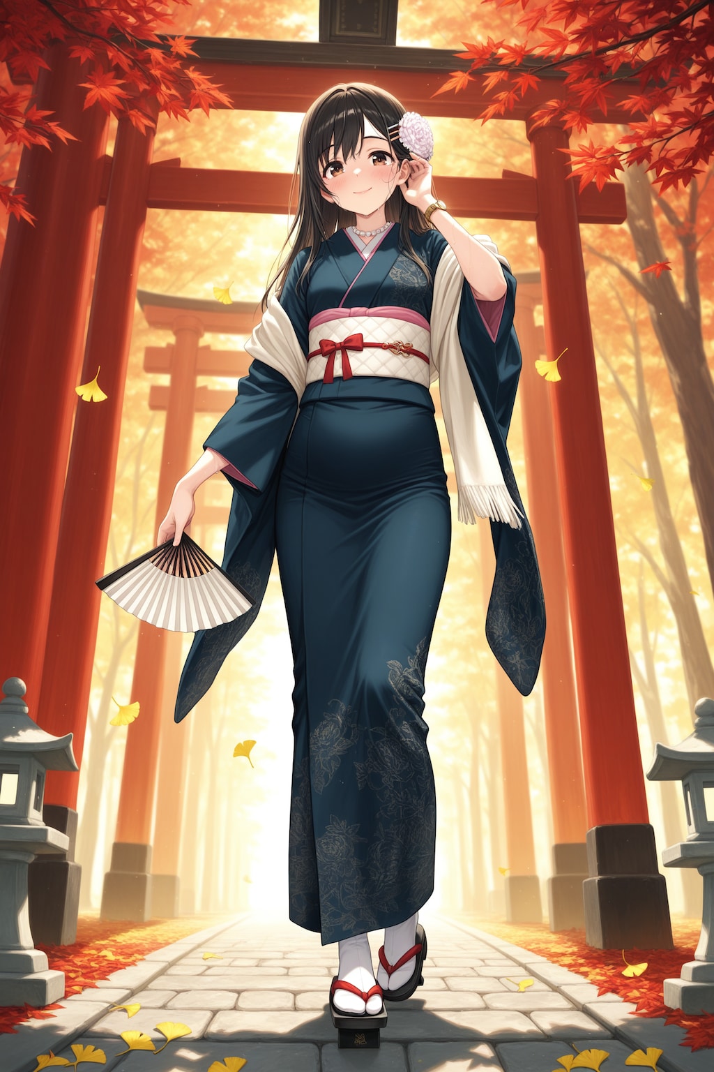 クラスの綾乃さんと紅葉の中お散歩