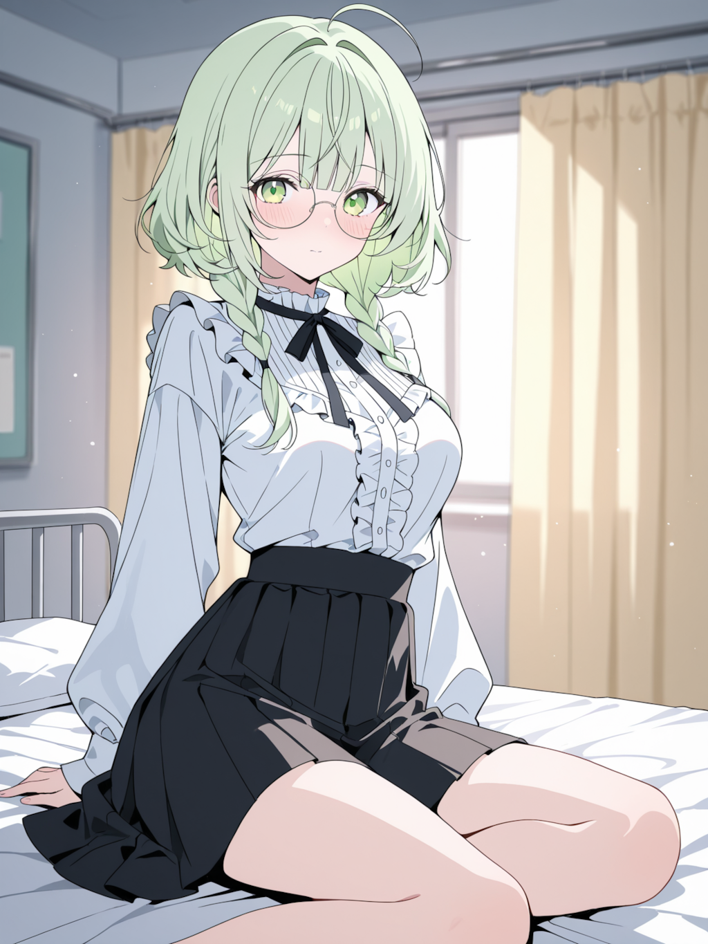 座る（保健室のベッド）