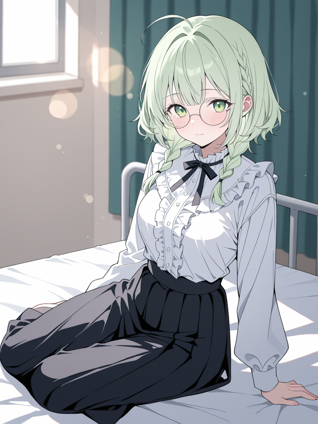 座る（保健室のベッド）