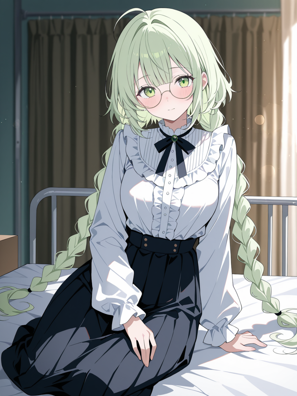 座る（保健室のベッド）