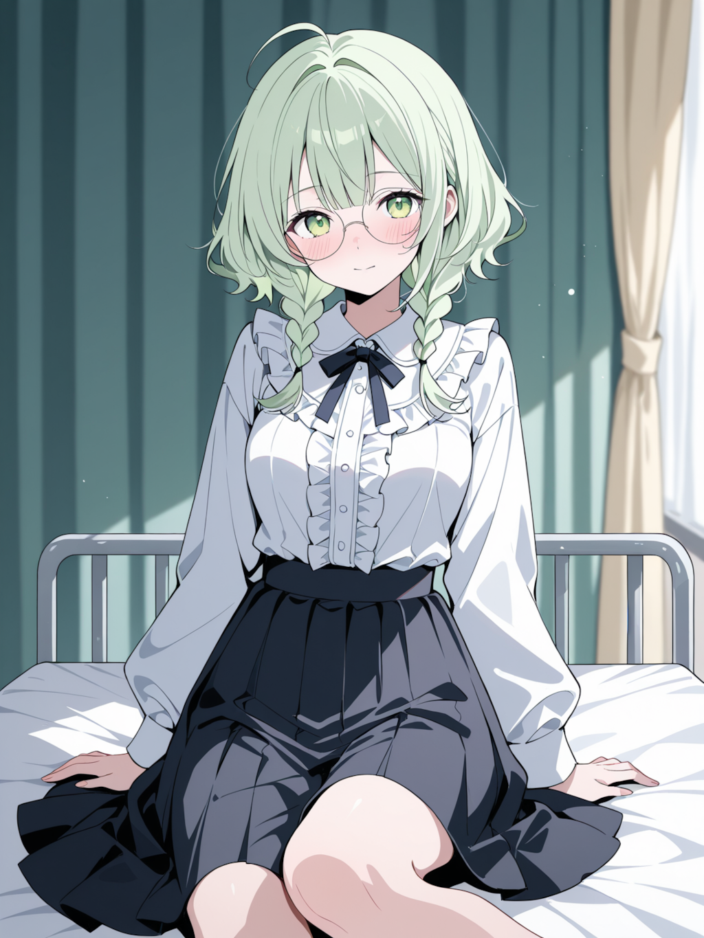 座る（保健室のベッド）